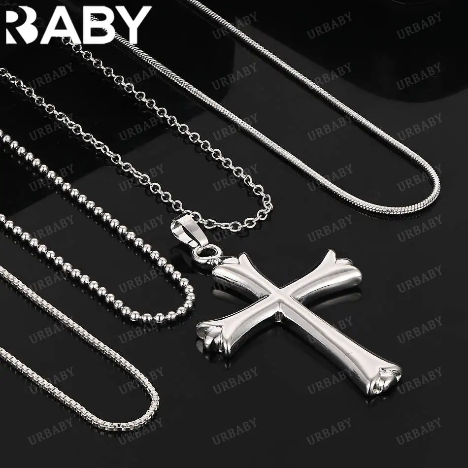 

URBABY 40-75 см стерлингового серебра 925 пробы ожерелье с подвеской в виде креста для женщин и мужчин очаровательные трендовые подарки на день рождения модные вечерние ювелирные изделия