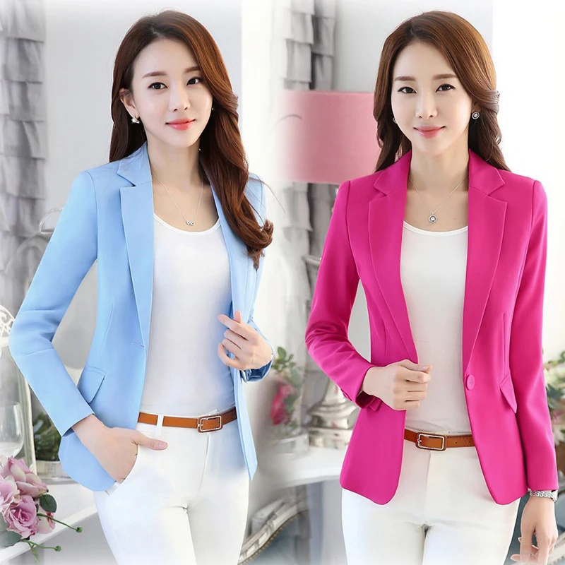 

High Quality Korean Style Spring Autumn Coat Royal Blue Women Jacket Long Sleeve Work Wear Office Uniform Blazer Outerwear