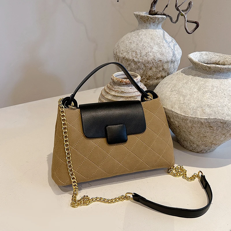 

Fashion Elegant Contrast Color Ladies Retro Shoulder Bags Luxury Designer PU Leather Female Chain Strap Office Crossbody Bags