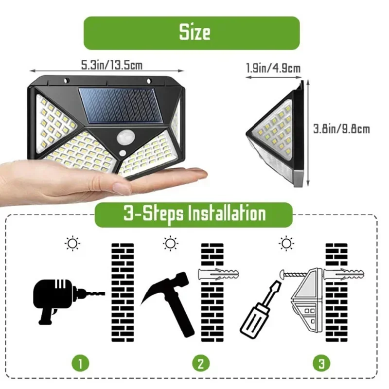 Imagem -05 - Outdoor Impermeável Led Solar Lights Sensor de Movimento Luz Solar Solar Powered Lamp Energy Spotlight para Jardim Pack 100