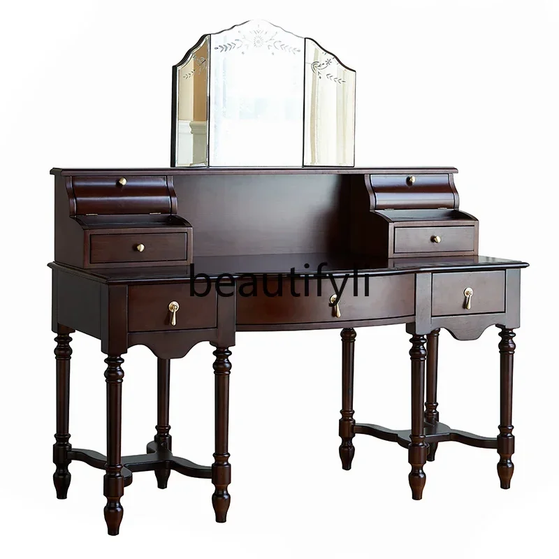 Solid wood makeup table new Chinese desk mirror can be removed