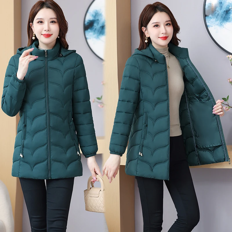 2024 New Winter Women\'s Hooded Clothing Parka Cotton Jacket Middle-aged Female Slim Coat Mother Warm Outwear Comfort Elegan Tops