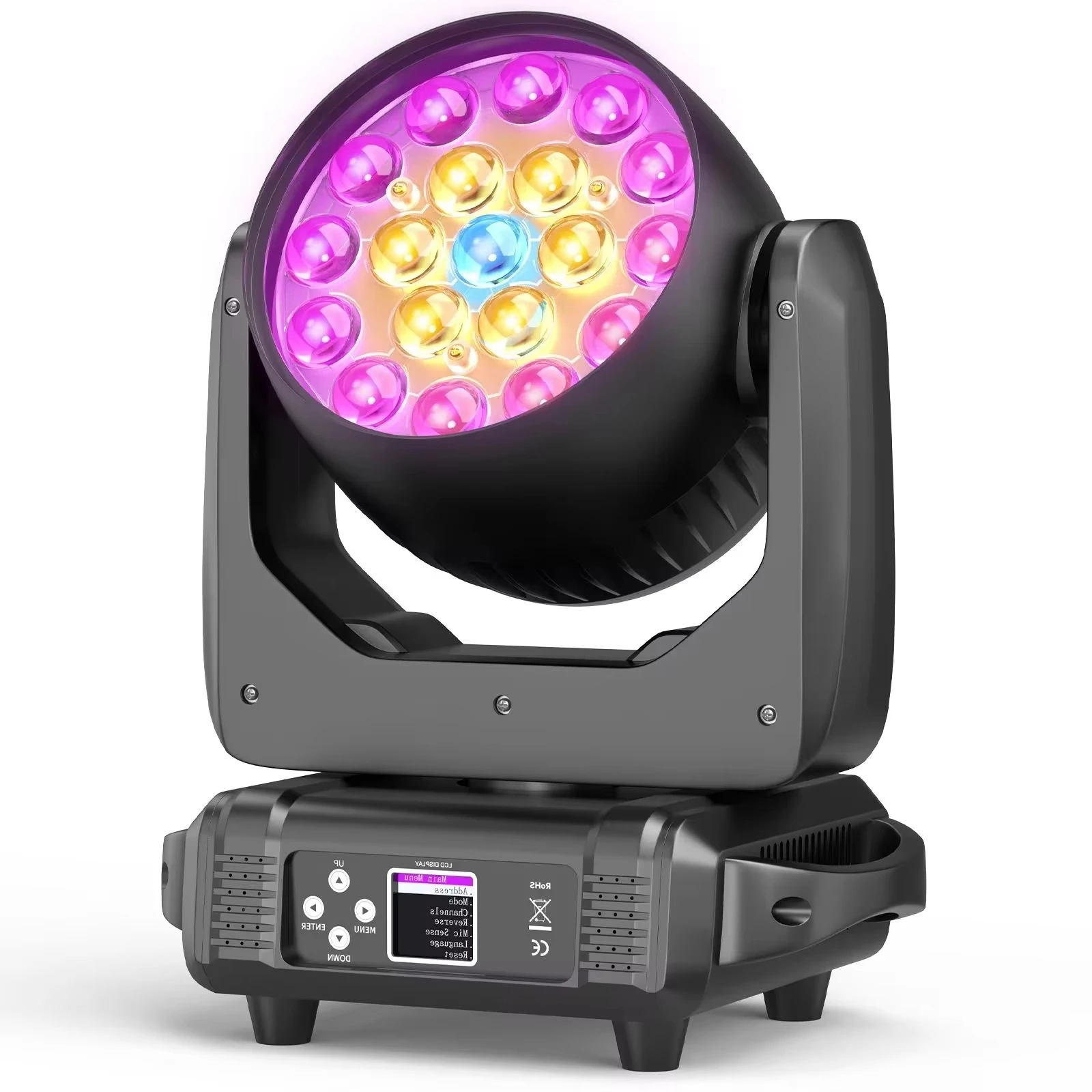 Yiflamefly-LED Moving Head Lights, DMX512 Stage Light, DJ, Karaoke, Dance Hall, KTV, Disco, Bar, Iluminação de Palco, 19PCs, 15W, 4 em 1