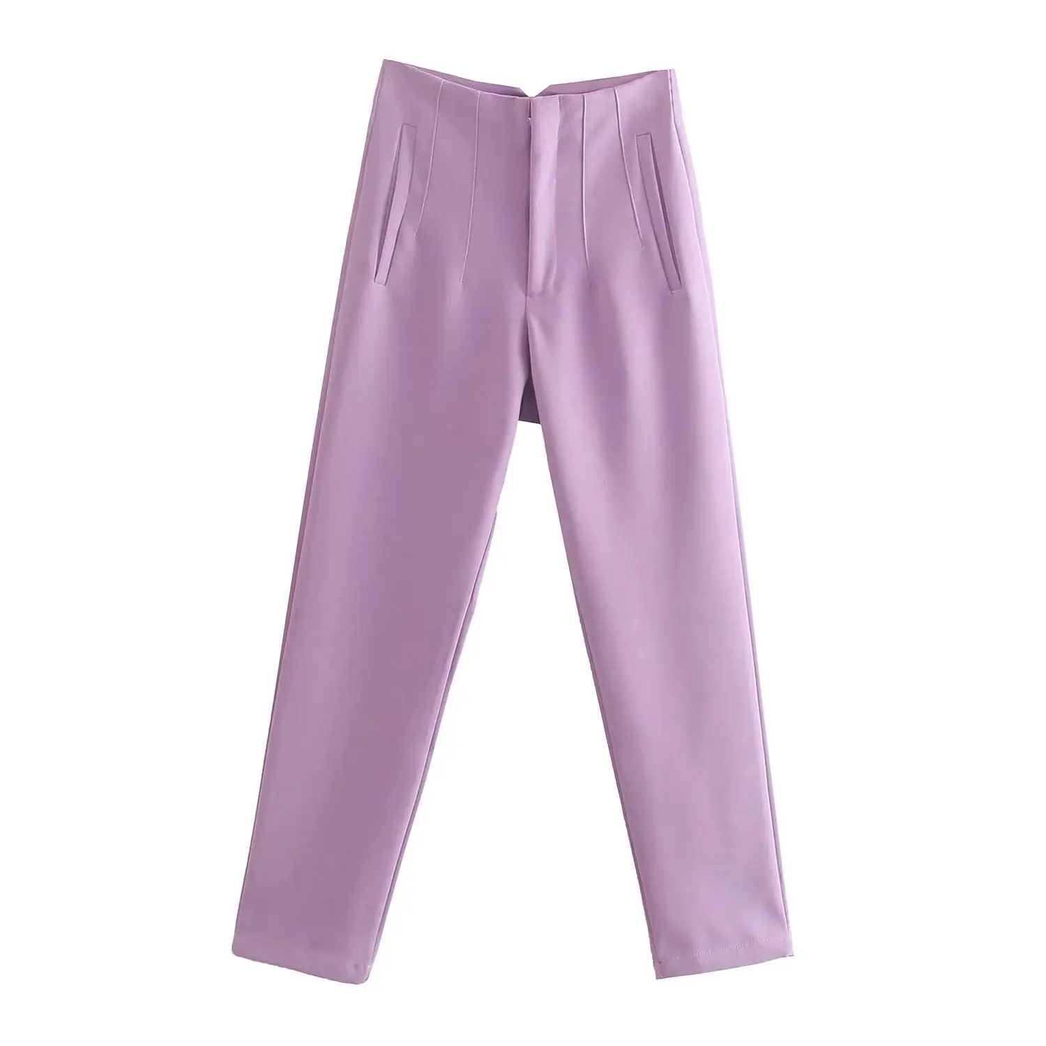 Straight Leg Pants High Waist Full Length Vintage Trousers for Women - Light Purple