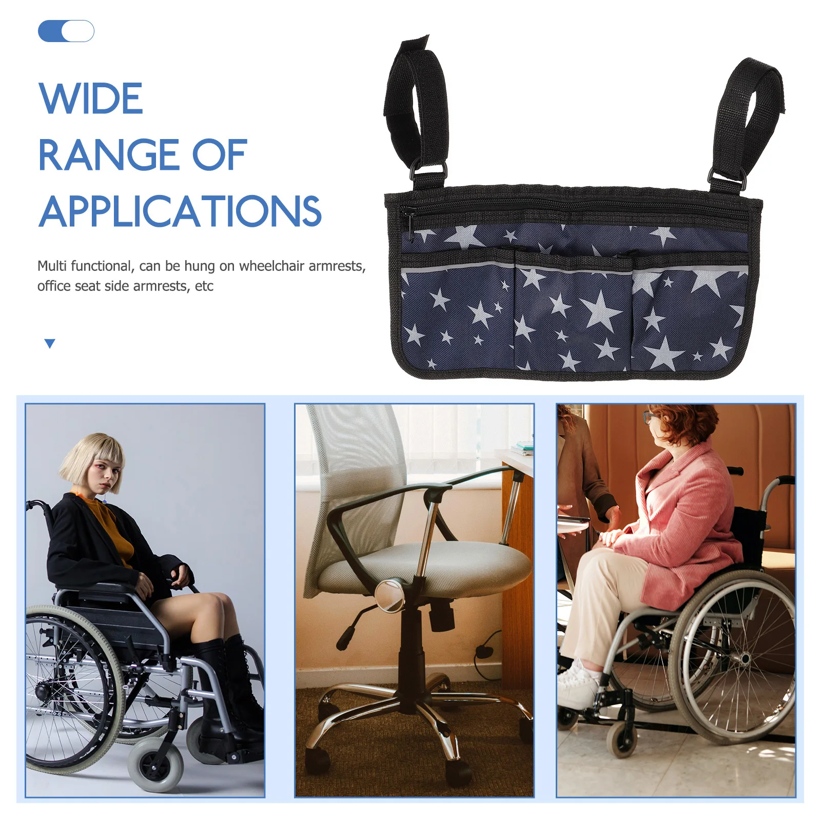 

Боковой органайзер для инвалидной коляски, сумка-подлокотник, Оксфорд, прочная подвесная сумка большой емкости для хранения аксессуаров для инвалидных колясок для пожилых людей