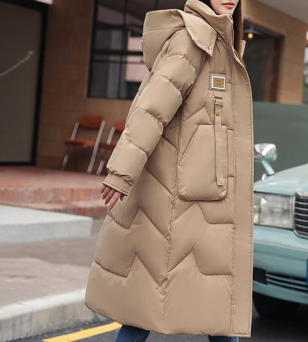 2025 Winter New Detachable Hat Cotton Jacket for Women  Mid To Long Size  Over Knee Thickened Cotton Jacket