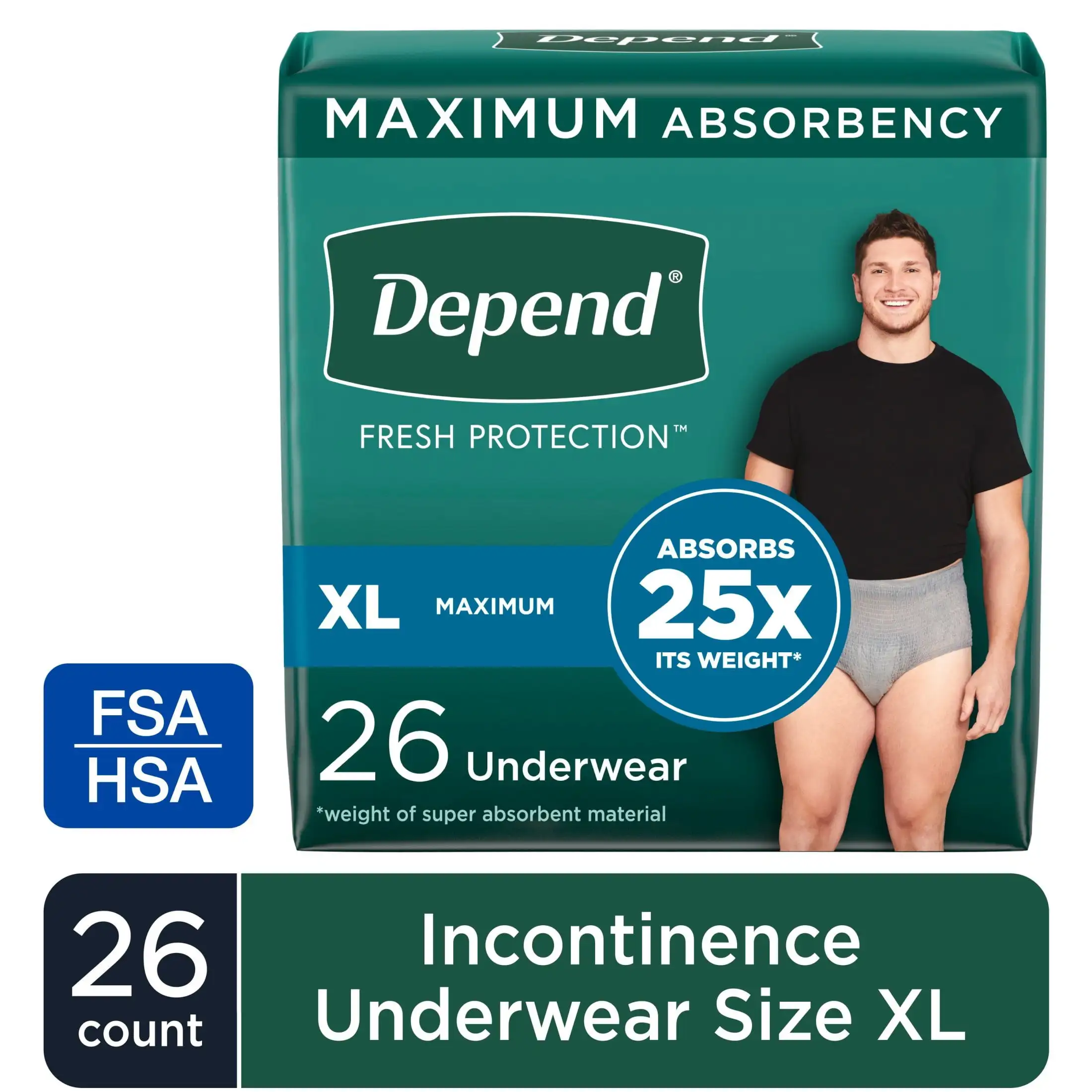 

Fresh Protection Incontinence Underwear for Men, Adult Diapers, Xl, 26 Count