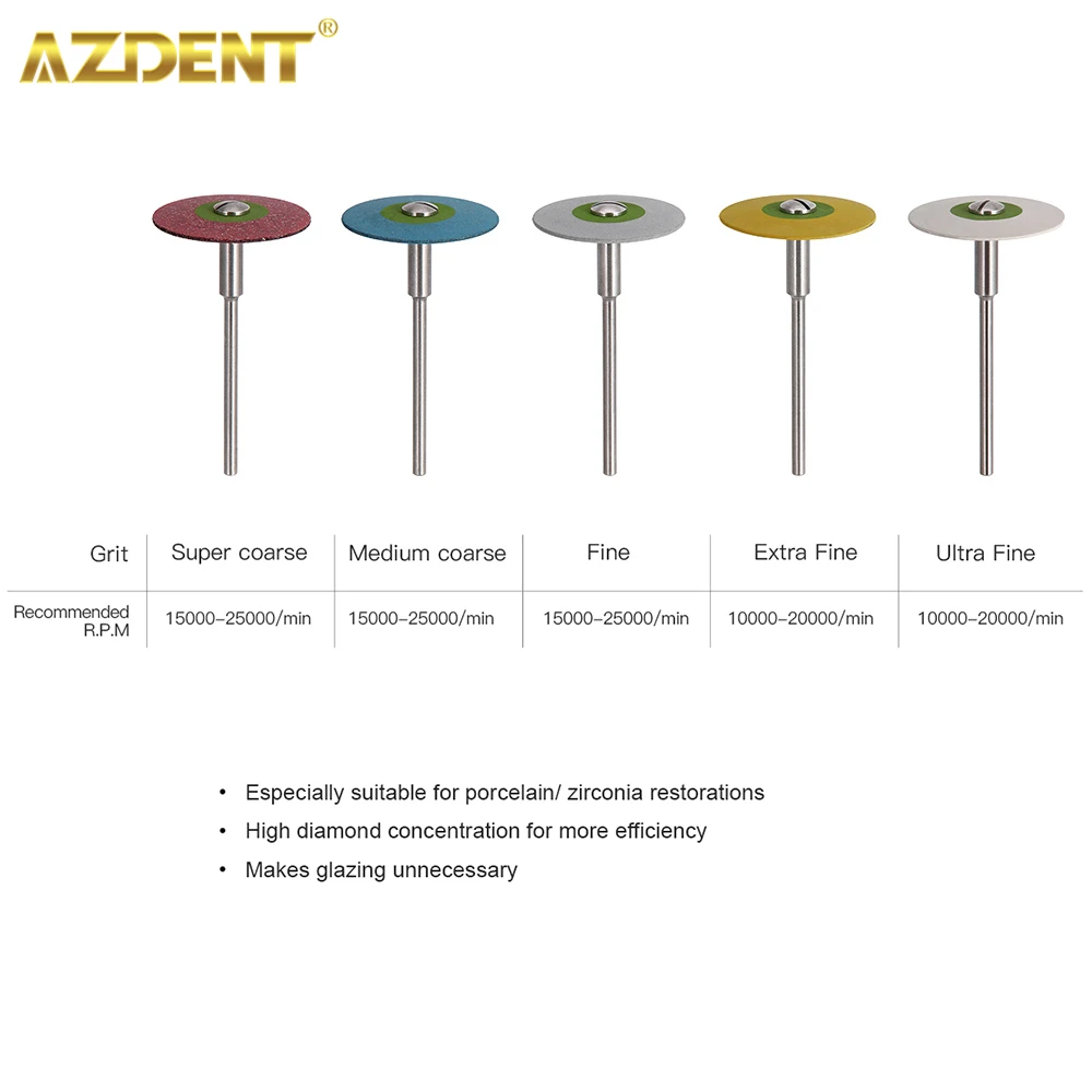 AZDENT-pulidor de diamante de goma Dental, rueda de pulido, amoladora de disco para pieza de trabajo de porcelana de Zirconia, instrumento de herramienta de laboratorio