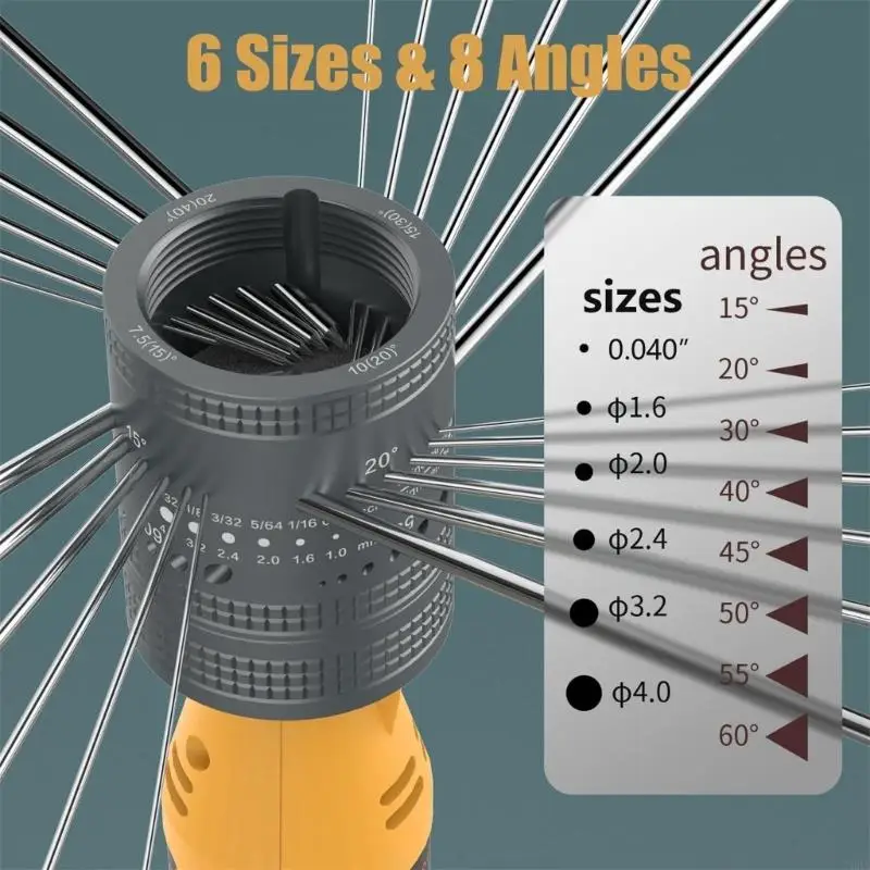 

A Set Tungsten Electrode Sharpener Grinder Head TIG Welding Tool 8 Angled Hole Sharpener Head with Grinding Wheels and Mandrel