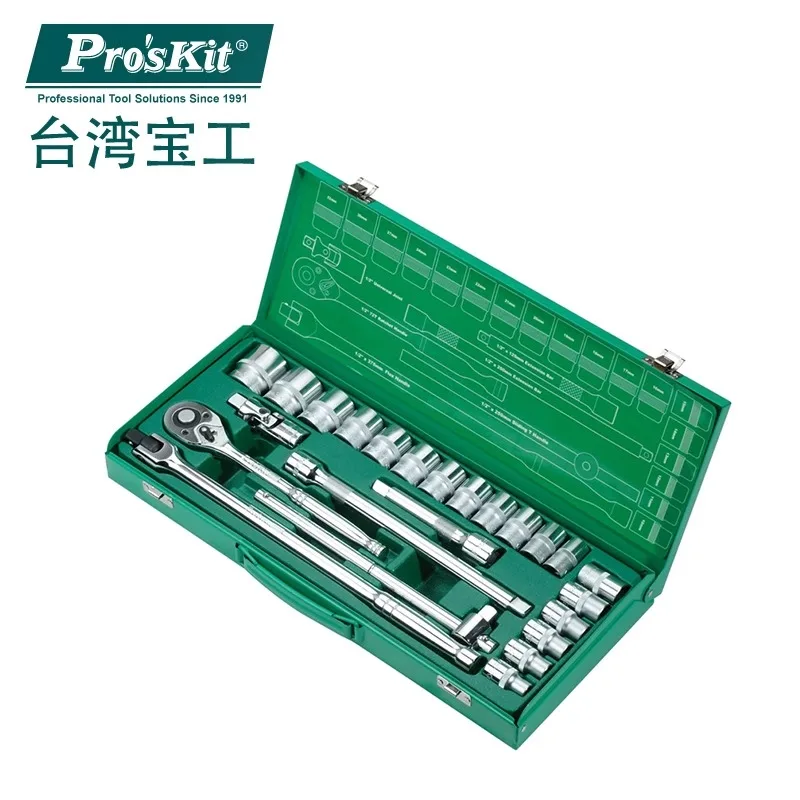 

Pro'sKit HW-42401M (24 шт.) 1/2-дюймовый импортный комплект для ремонта и обслуживания автомобилей, набор торцевых ключей