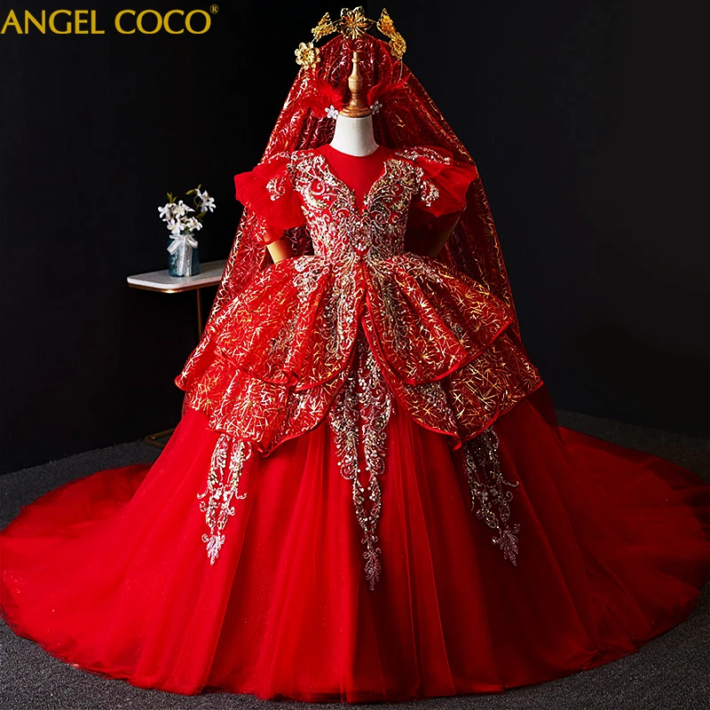 Pageant Gown luxury Wedding Kids Dresses for Girls Evening Party Dress Gorgeous Teenage Children Princess Dress 8 10 12 14 Years