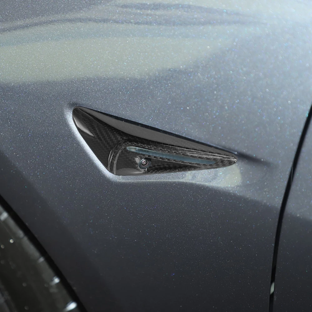 For Tesla Model 3 Model Y Dry Carbon Fiber Side Camera Cover Trim 2pcs 2020-2023