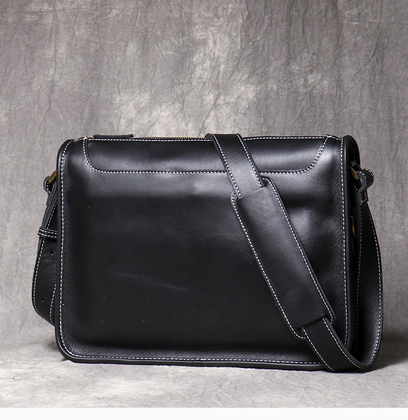 Vintage Crazy Horse Leather Men\'s Messenger Bag Handmade Original Genuine Leather Zipper Laptop Shoulder Bags Trend Postman Bag