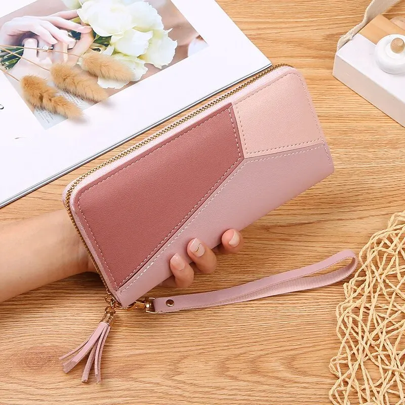 AliExpress Cross-border Explosions Supply Contrast Color Stitching Long Wallet Women\'s Clutch Bag Women\'s New Fashion Japanese-K