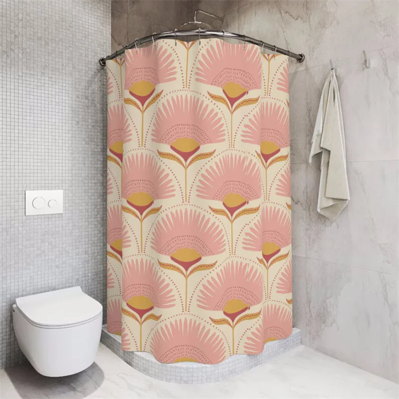 Art deco tenda da doccia Vintage bagno Decor giallo rosa tenda da doccia arte motivo floreale art nouveau bath decor gift