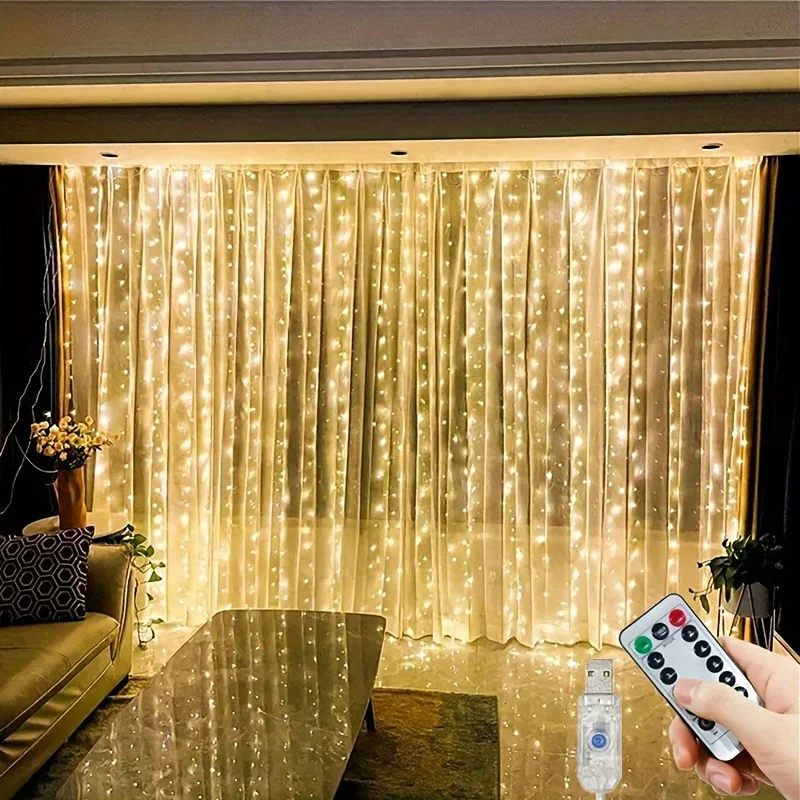 Holiday Wedding Bedroom Christmas 8 Modes Fairy Garland For USB Plug Curtain LED String Lights Remote Control Living Room Decor