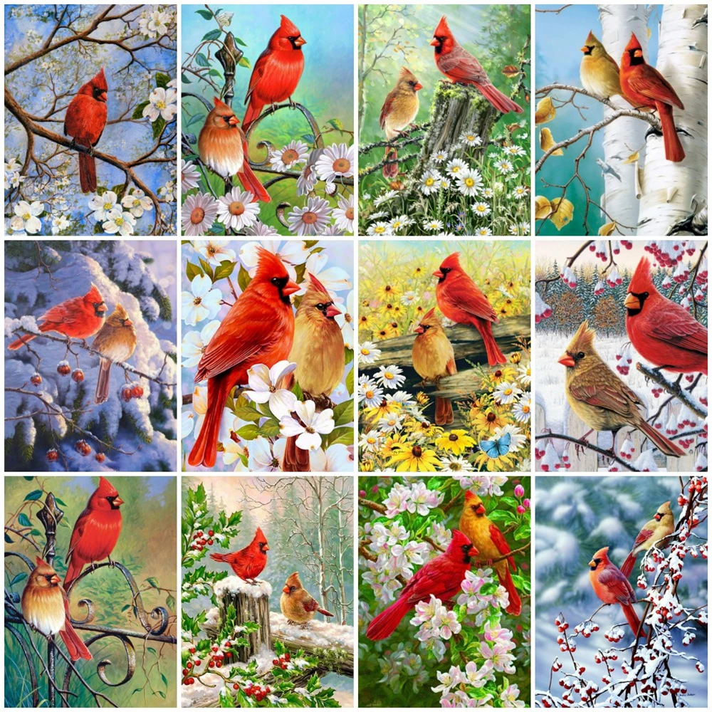 

DIYDP 5D DIY Diamond Painting Cardinal Bird Flower Full Drill Embroidery Cross Stitch Mosaic Art Picture of Rhinestones Decor