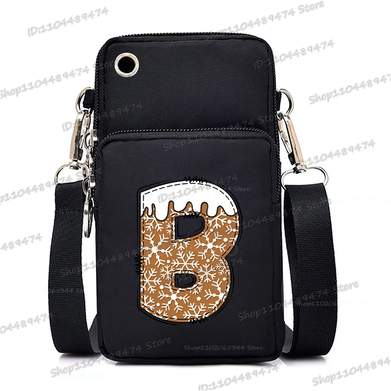 

Christmas Messenger Mobile Phone Bag Cartoon Snowflake Alphabet A-Z Zipper Fashionable Shoulder Bag Coin Purse Pouch Women Men