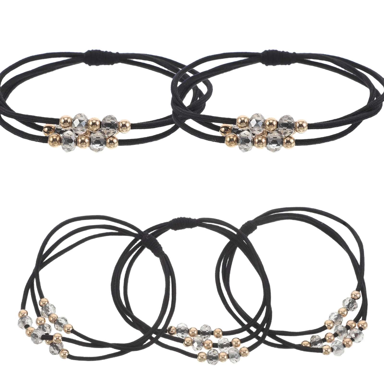 

5Pcs Black Elastic Hair Bands Beaded Rhinestone Ponytail Holders Stylish Hair Ties for Women Dressy Ponytail Holders