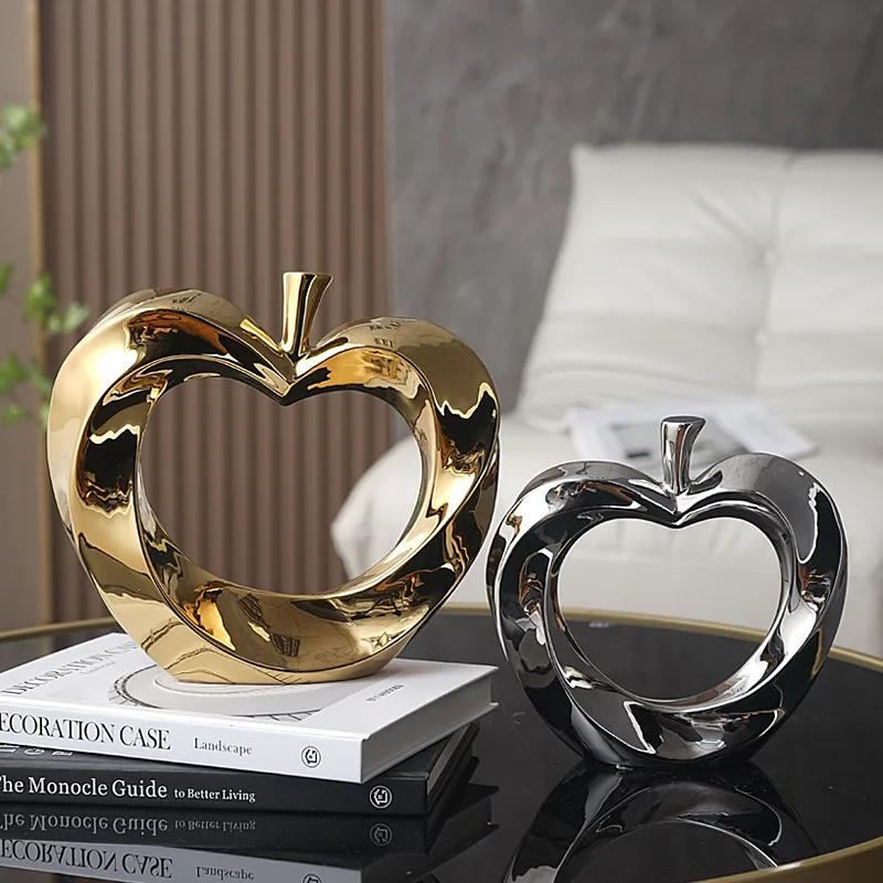 Ceramic Apple Statue, Modern Entryway & Living Room Decor Ornament, Luxury Home Office Decoration Sculpture Artistic Gift