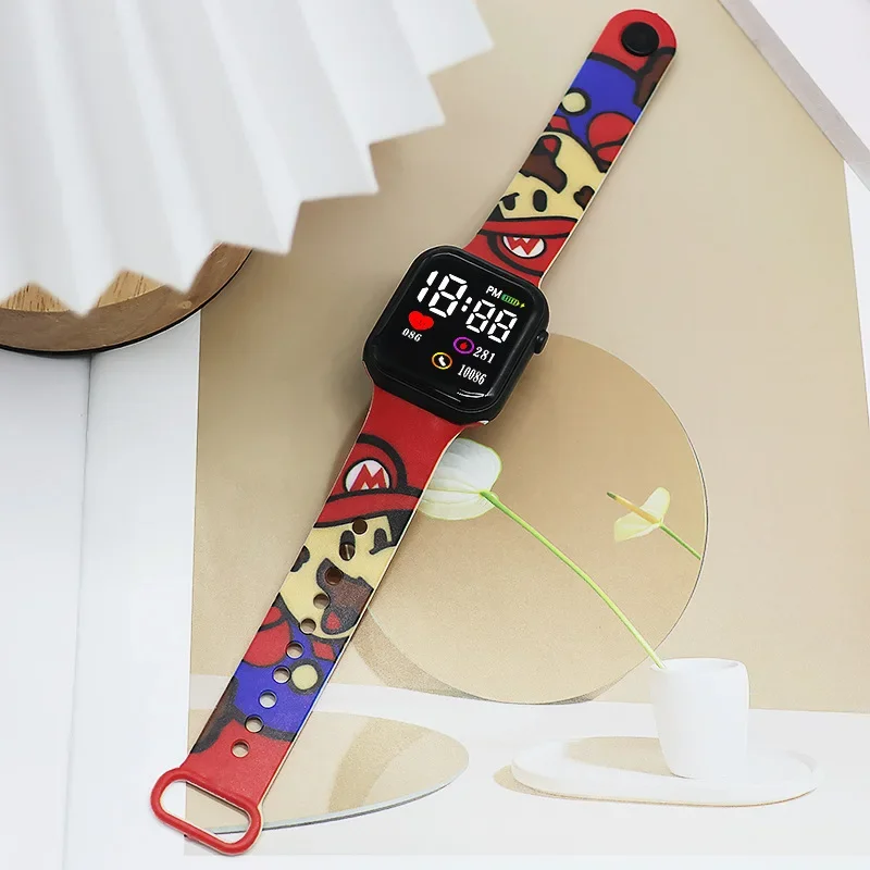 Super Mario Watches for Students Anime Cartoon Printed Button LED Wristwatch Children Sport Wristband Digital Watch kids gifts