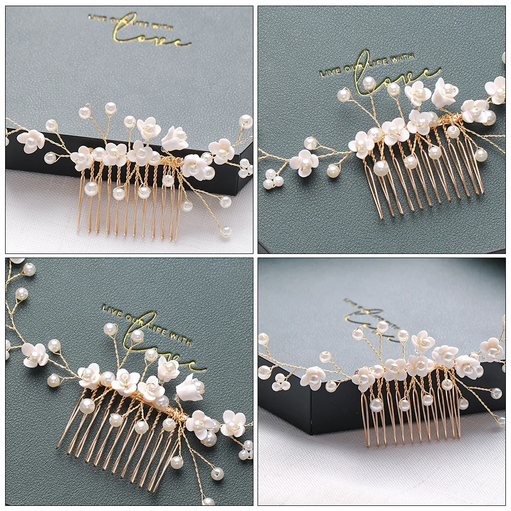 

Pearl Hair Comb Flower Design Bridal Wedding Headdress Accessories For Women Handmade Elegant Stylish Easy Wear Hair