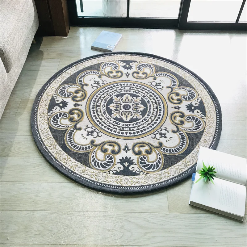 Simple Jacquard Round Carpet Wine Red European-style Living Room Rug Retro Room Decor Study Chair Mat Round Coffee Table Rug