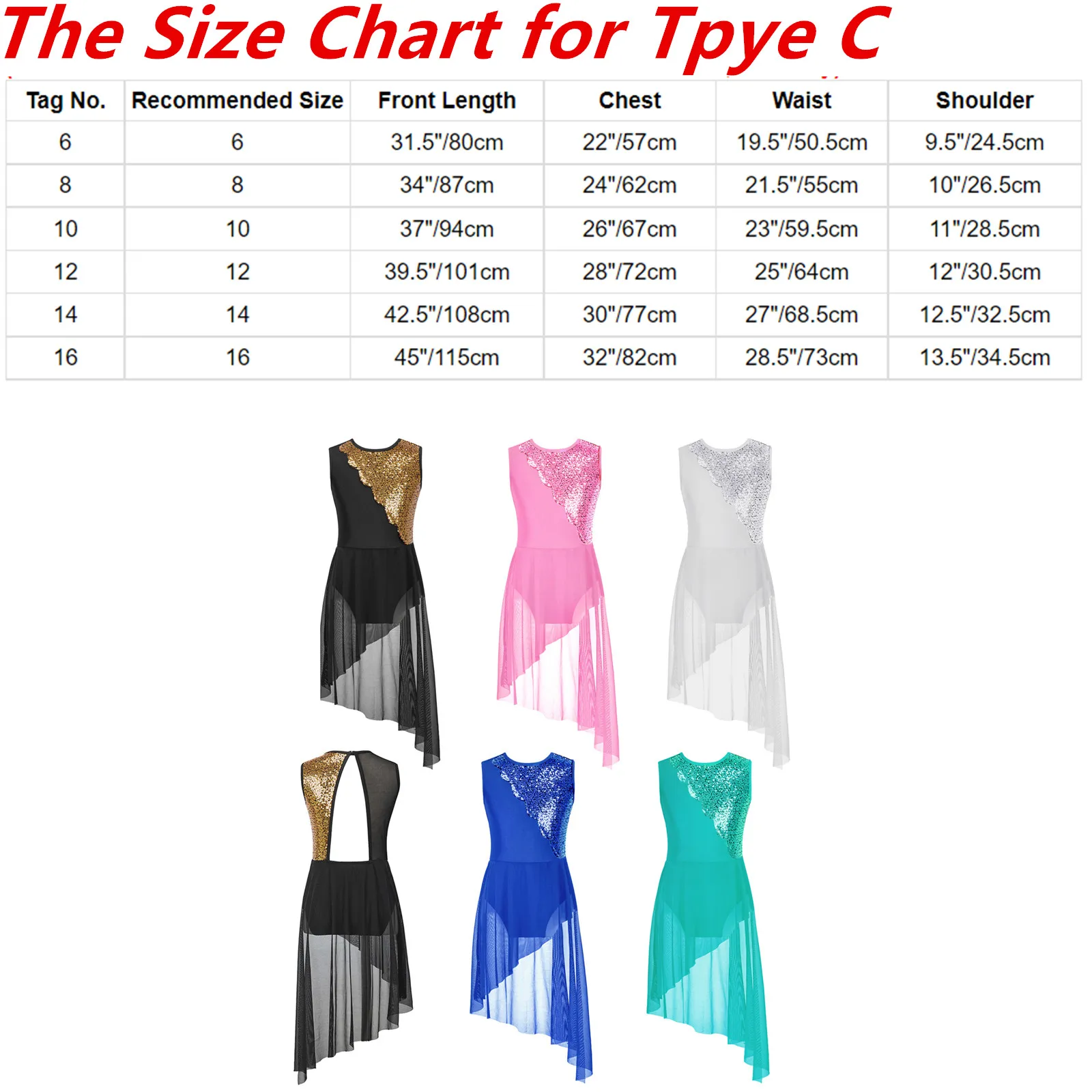 TiaoBug Kids Girls Sequins Sleeveless Asymmetrical Ballet Tutu Dress Children Gymnastics Leotard Skating Lyrical Dance Costumes