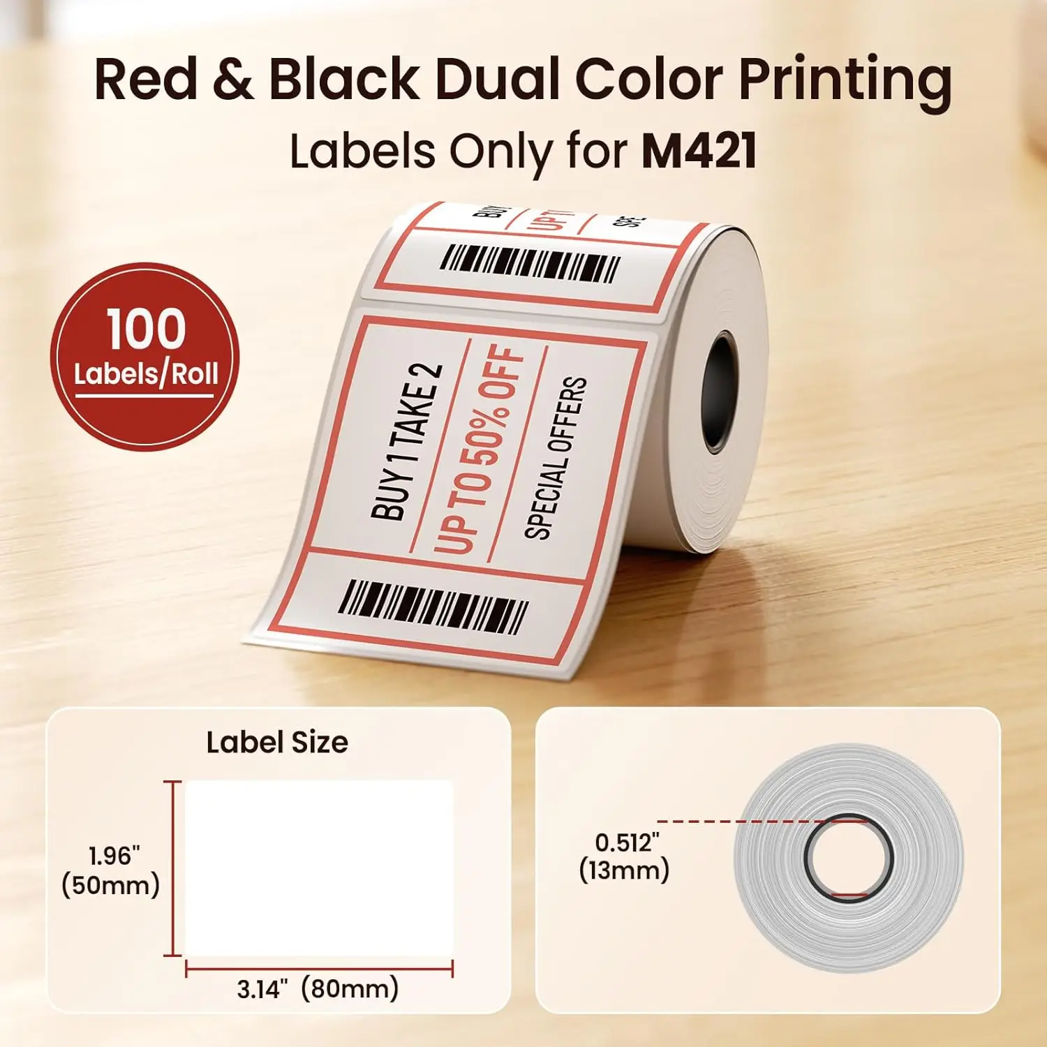 Red & Black Adhesive Thermal Labels Stickers Use for Warning Stickers Fragile Label Business for Phomemo M421 M420 Label Printer