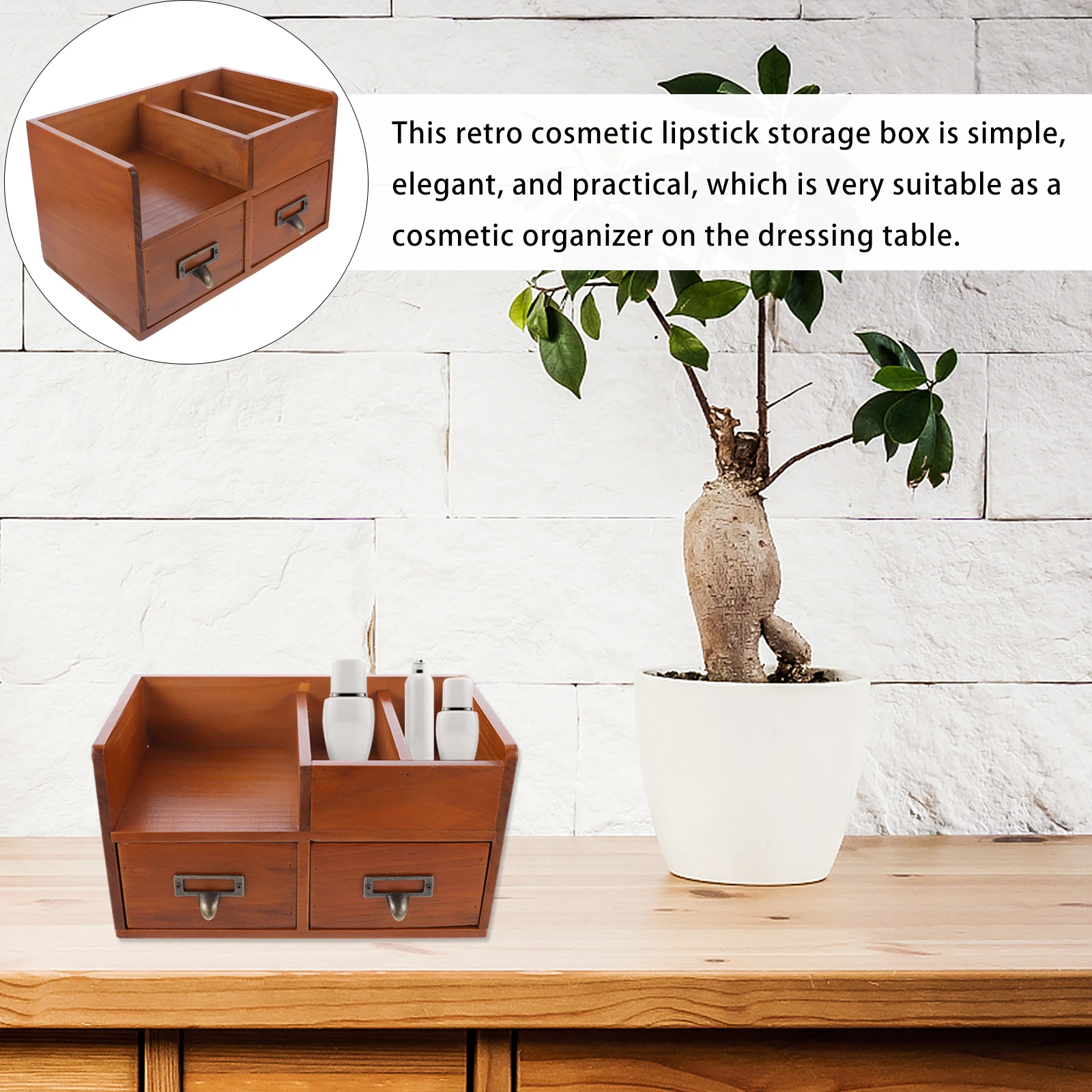 

Cosmetics Organizer Makeup Storage Box Wooden Desktop Container Elegant Tidy Orderly