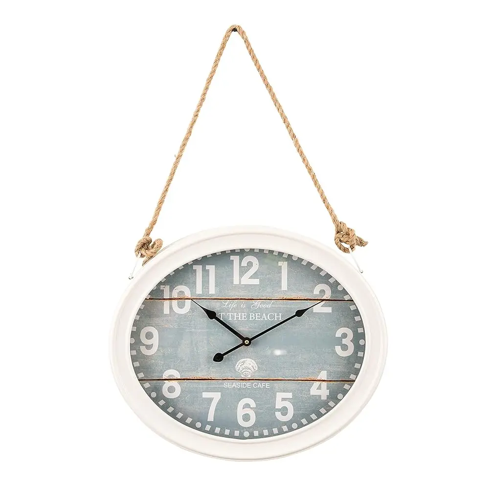 

At The Beach White Roped Wall Clock,White, Light Blue,Small,Clke14425017