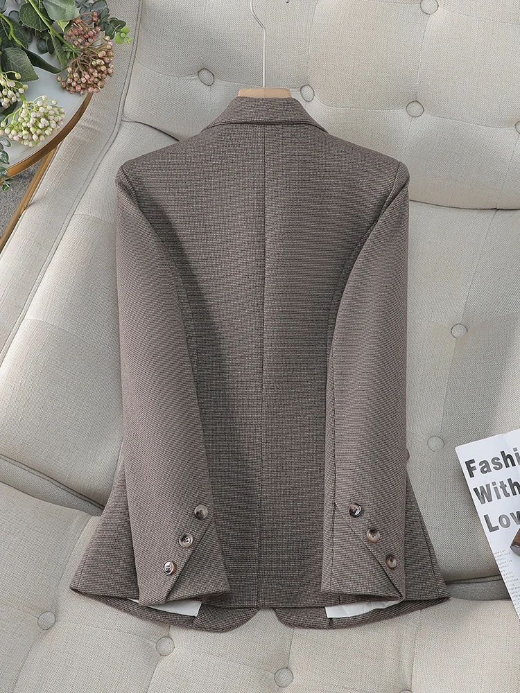 Fashion Women Formal Blazer Ladies Gray Coffee Female Long Sleeve Single Button Business Work Wear Jacket For Autumn Winter