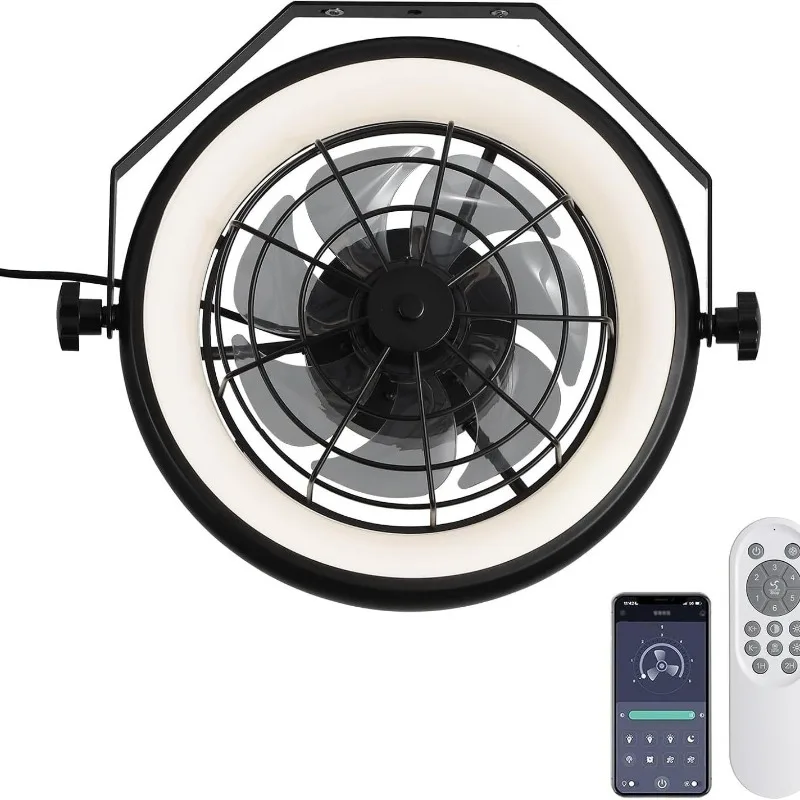 Bedroom wall-mounted fan light, American cage-mounted fan 360-degree rotating courtyard wall fan light fixture