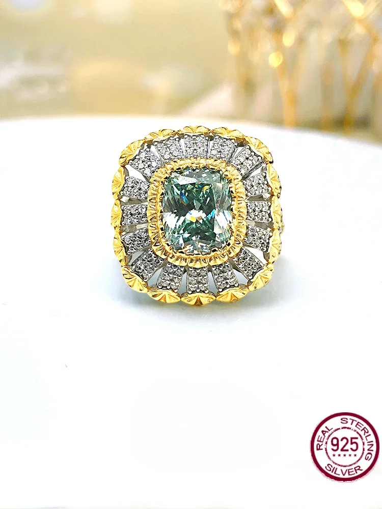 

2024 Retro Baroque Hollow Middle Age Flower 925 Sterling Silver Ring Set with High Carbon Diamond Ice Flower Cut Wedding Jewelry