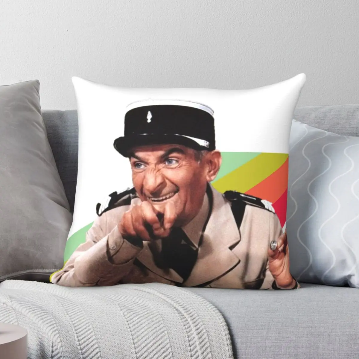 Louis De Funes Grimace Pillowcase Polyester Linen Velvet Creative Zip Decor Car Cushion Case