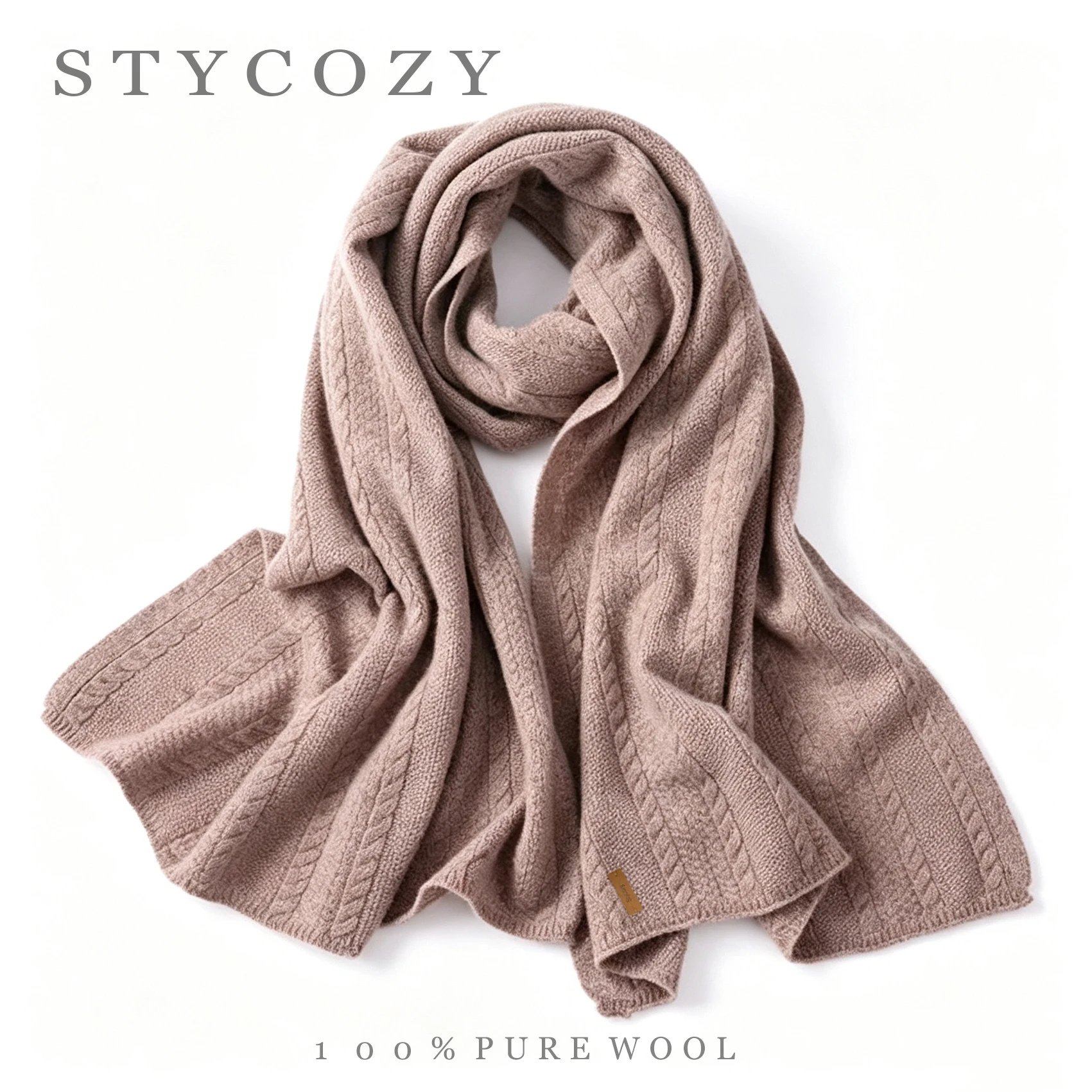 Women 100% Wool Cable Knit Scarf Long Size & Solid Minimalist Neck Wrap Couple's Winter Warm Soft Chunky Multifunctional Shawl