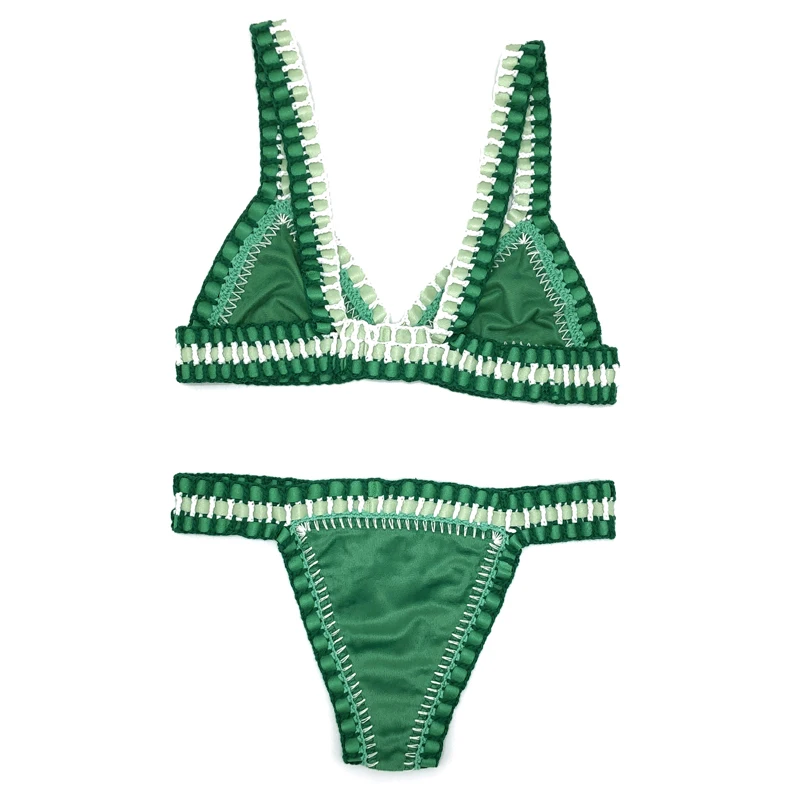 Women Green Velvet Bikini Set Sexy Handmade Crochet Swimwear Girls Micro Swiming Beachwear Triangle Bathing Suit Luxury Swimsuit