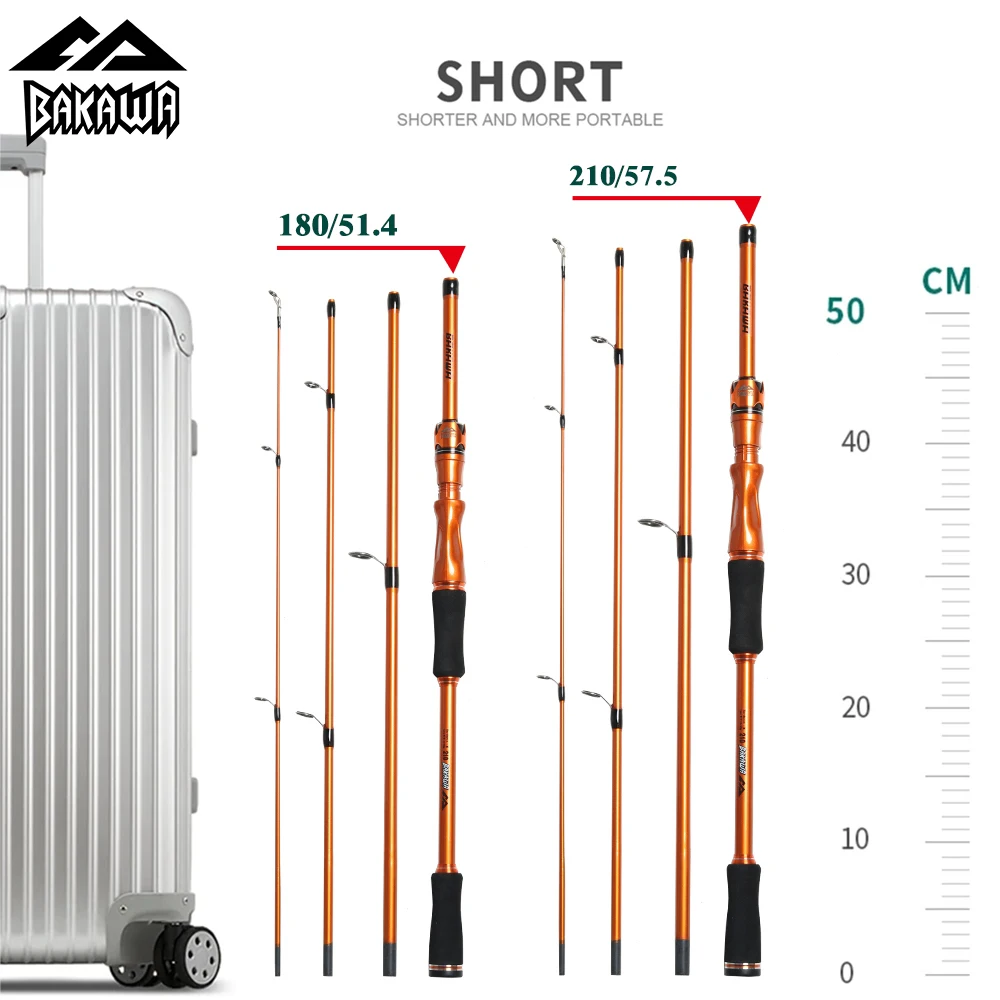 BAKAWA Baitcasting Spinning Travel 4 Section Fishing Rods 1.8M 2.1M Portanble Casting Power Ultralight Lure Feeder Pole Pecsa