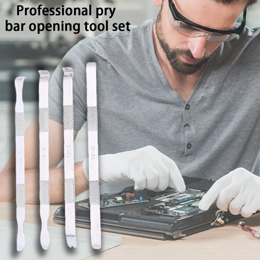 Kit d'ouverture de pied de biche en métal 4 en 1, TS-A/B/C/D Outil professionnel d'ouverture de barre de levier pour remplacement de boîtier arrière en verre de téléphone