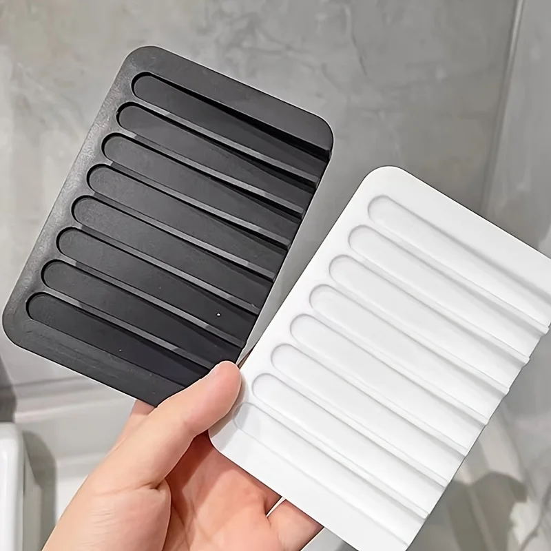 Simple Silicone Soap Box Drain Rack Non-Slip Pad for Home Bathroom Use, No-Drill Adhesive Soap Holder