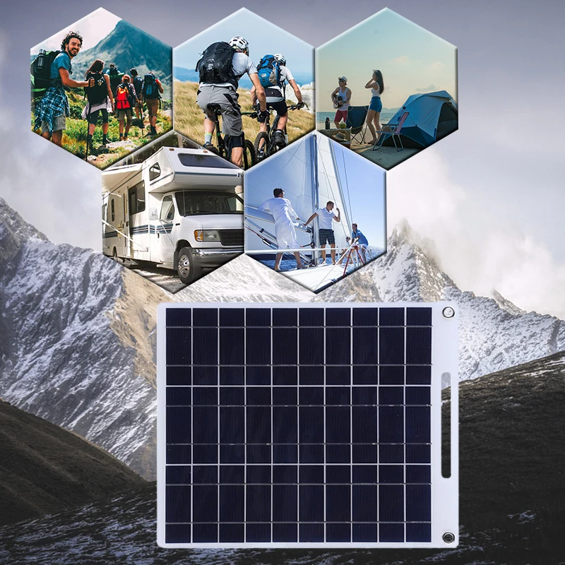 RZ 100W Solar Panel USB Waterproof Outdoor Hike Camping Portable Cells Battery Solar Charger Plate for Mobile Phone Power Ban