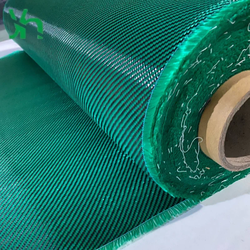 

3K 210gsm 2x2 green carbon fiber aramid blended fabric, corrosion-resistant, lightweight, high-strength