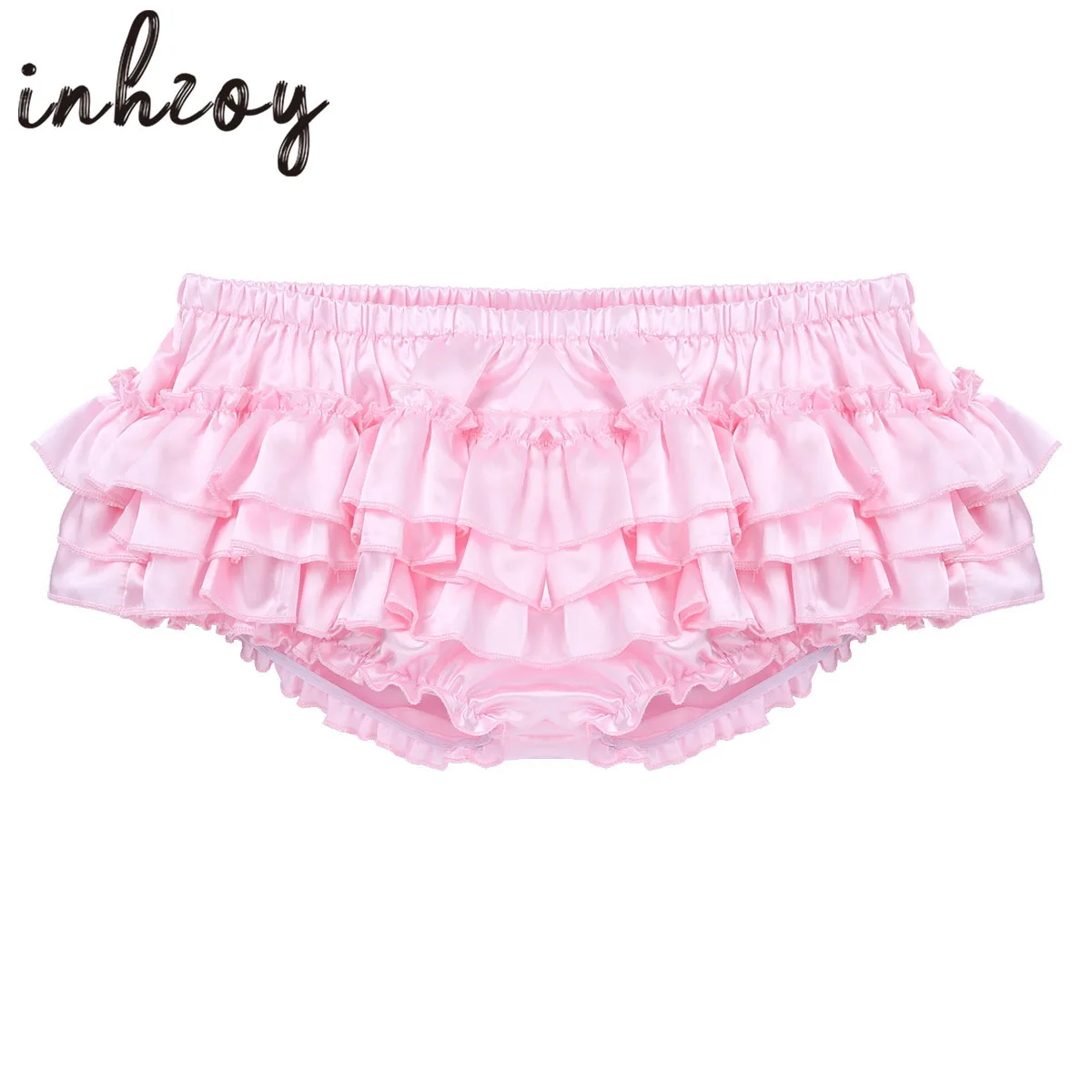 Mens Sissy Skirted Panties Gay Male Crossdress Underwear Lingerie Shiny Satin Bowknot Ruffled Lace Knickers Briefs Underwear