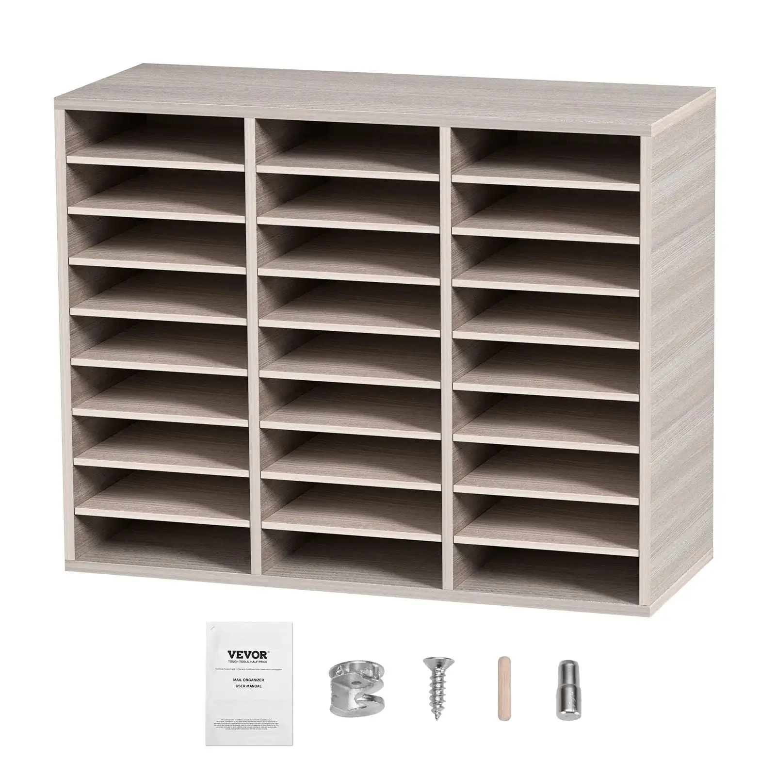 Wood Literature Organizer File Sorter Paper Storage Holder 27 Slots Grey