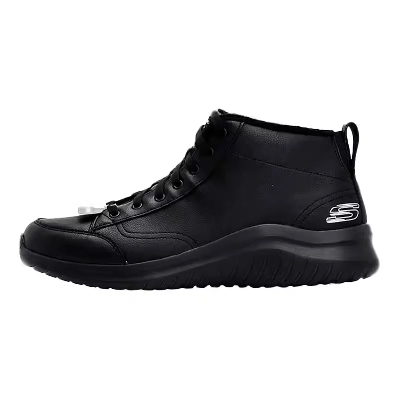 Skechers Skechers men's new leather velvet warm high-top shoes lightweight casual shoes