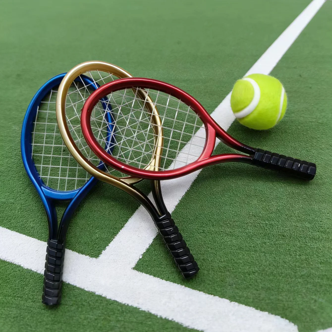 2pcs Miniature Tennis Equipment Figurines - Elegant Sports Style - Desktop Calming Small Items