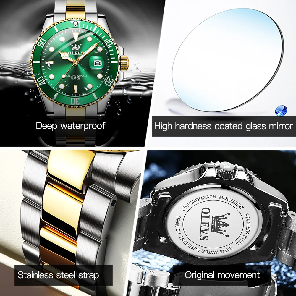 OLEVS para zegarki kwarcowe dla mężczyzn kobiety Top marka luksusowe wodoodporne świecące kalendarze ze stali nierdzewnej zegarek dla miłośników mody