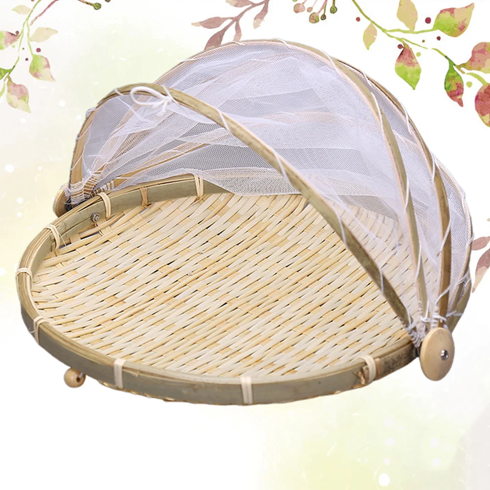 

2PCS Bamboo Gauze Basket Handmade Fruit Vegetable Storage Bug Proof Dustproof Bread Holder Picnic Home Use Insect Proof Food