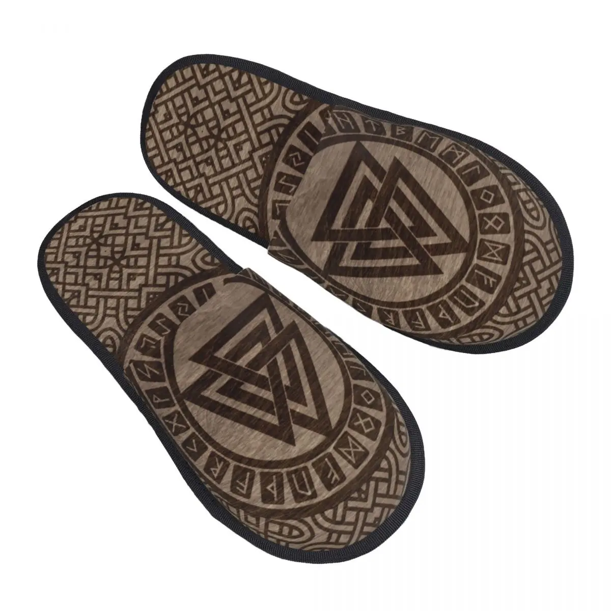 

Valknut Symbol And Runes On Wood Comfort Scuff With Memory Foam Slippers Women Norse Viking Odin Bedroom House Shoes