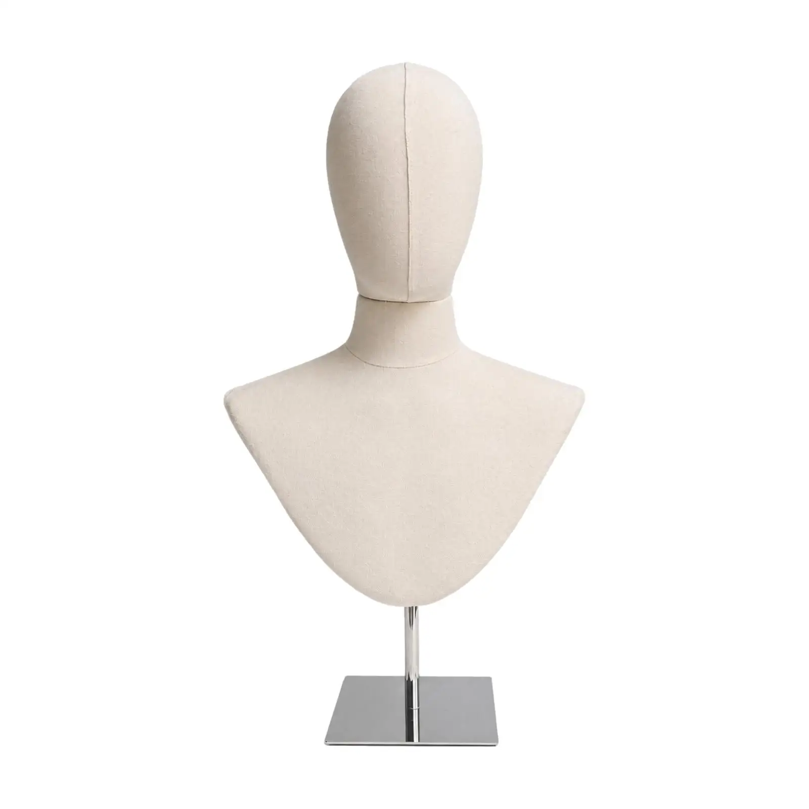 Compact Head Shoulder Display Mannequin with Silver Steel Stand for Hat Jewelry Scarf Boutique Merchandising Display